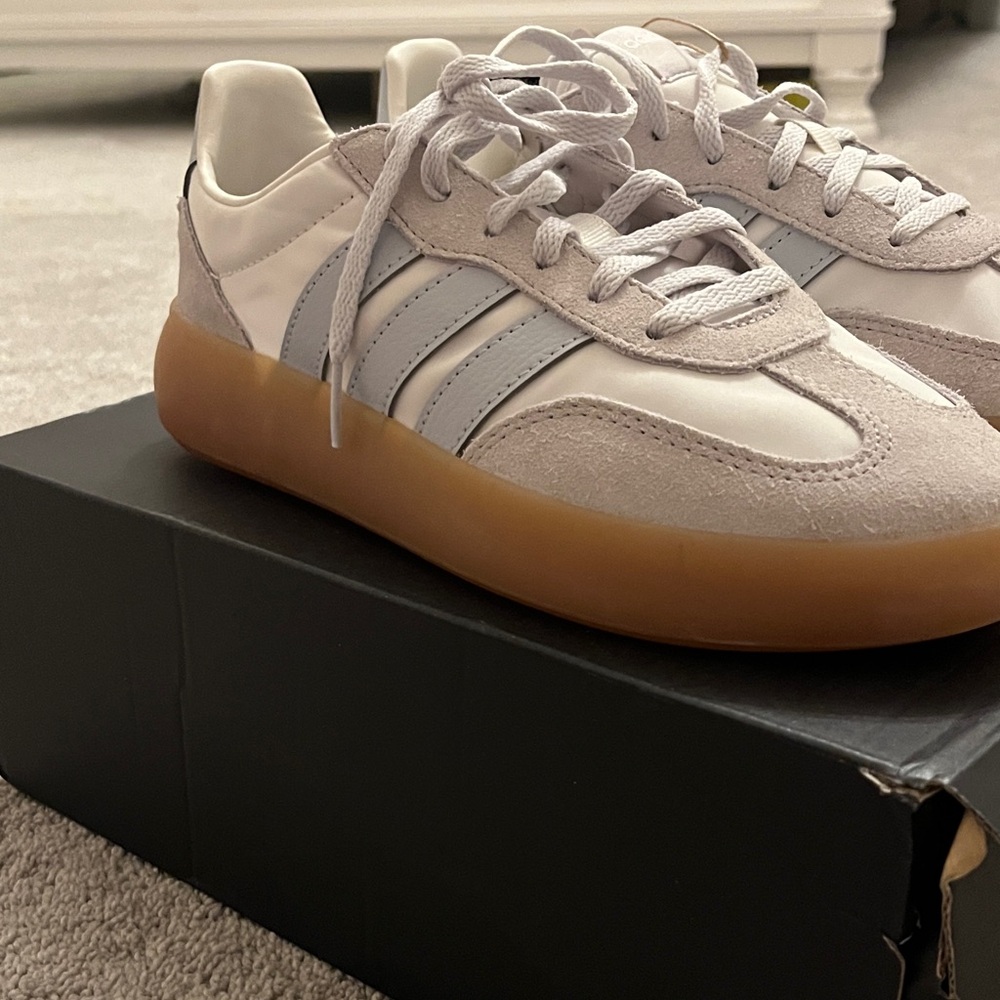 Adidas Light Cream color with Light Blue sneakers with Gum Sole